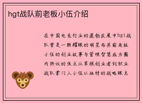 hgt战队前老板小伍介绍