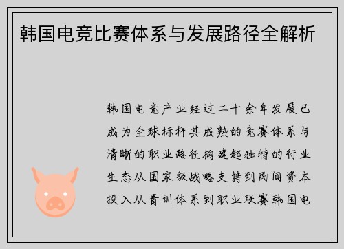 韩国电竞比赛体系与发展路径全解析